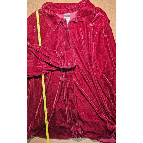 JMS 4X Red Velvet Floral Button Up Shirt Plus Whimsigoth Boho Holiday Christmas - Picture 8 of 12